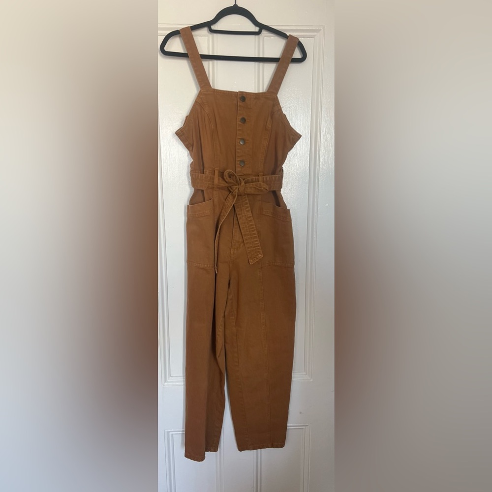 Brown Corduroy Overalls with buttons and matching belt tie